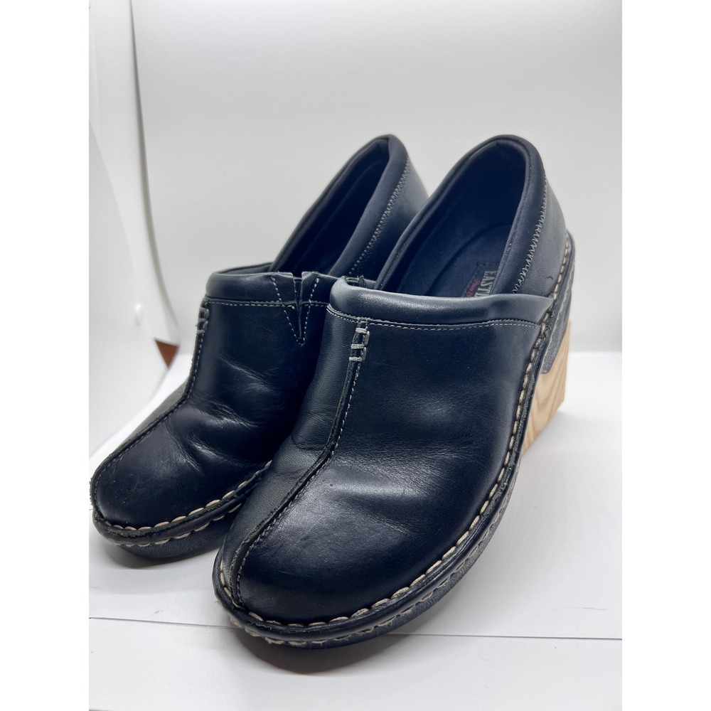 Eastland Kelsey Black Leather Clogs Womens 8M Slip On Platform Wedge 3334-01